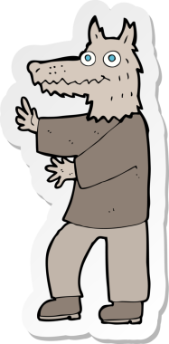 Bir insan tarafından çizilmiş komik bir kurt adamın çıkartması.