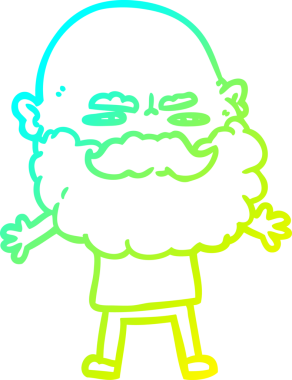 Bir insan tarafından çizilmiş sakallı bir çizgi film karakteri çizimi.