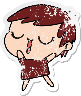 Bir insan tarafından çizilmiş kısa saçlı tatlı kawaii 'nin serbest ve sıkıntılı çıkartması.