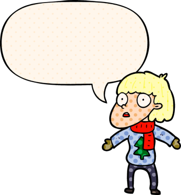 Bir insan tarafından çizilmiş çizgi roman tarzında bir konuşma balonuyla Noel insanını şaşırttı.