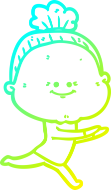 Bir insan tarafından çizilmiş, mutlu, yaşlı bir kadının çizimi.