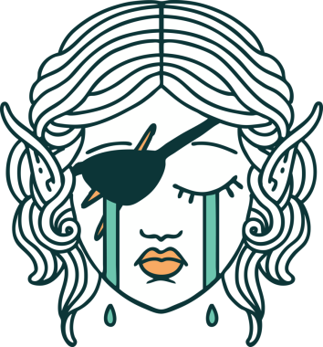 Retro Dövme Tarzı Ağlayan elf düzenbaz karakter yüzü Bir insan tarafından çizilmiş