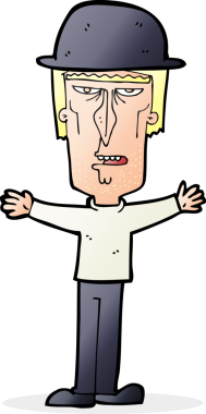 Bir insan tarafından çizilmiş İngiliz melon şapkalı bir çizgi film adamı.