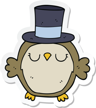 Bir insan tarafından çizilmiş silindir şapkalı bir baykuş çıkartması.