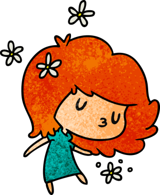 Bir insan tarafından çizilmiş sevimli bir kawai kızının desenli çizimi.