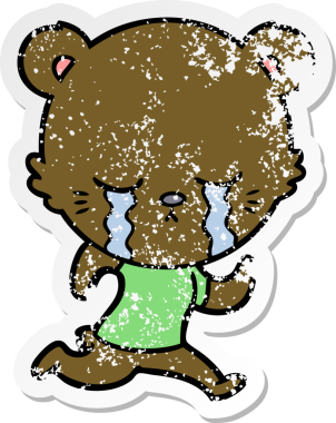 Bir insan tarafından çizilen ağlayan çizgi film ayısının sıkıntılı çıkartması.