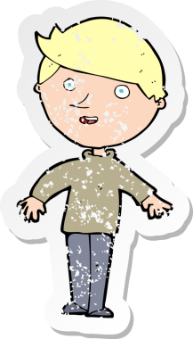 Bir insan tarafından çizilmiş mutlu bir adamın karikatür yapıştırması.