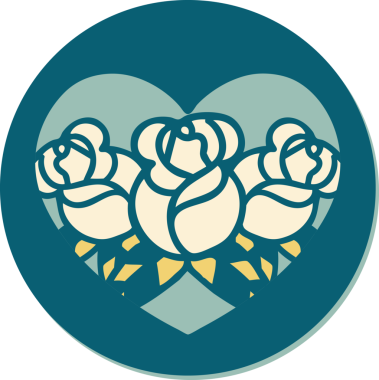 Geleneksel kalp stili dövme çıkartması ve bir insan tarafından çizilmiş çiçekler.