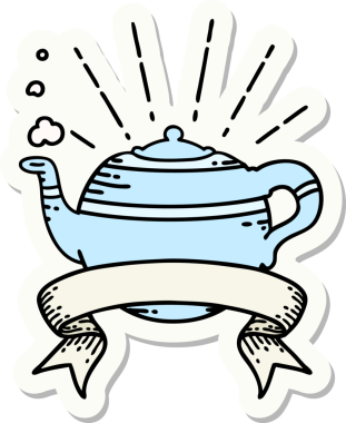 Bir insan tarafından çizilmiş dövme stili buharlı çaydanlık.