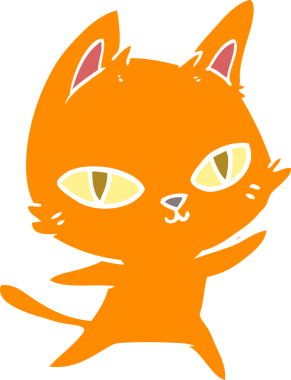 Bir insan tarafından çizilmiş düz renkli çizgi film kedisi.