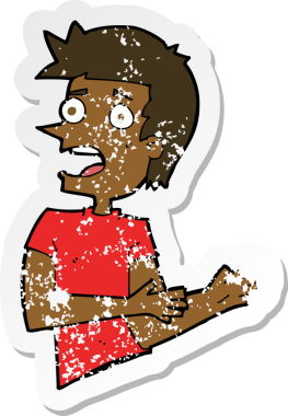 Bir çizgi filmin gerilimli retro yapıştırması bir insan tarafından çizilmiş stresli bir adam