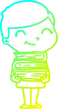 Bir insan tarafından çizilmiş kitapları olan çizgi film çocuğu çizimi.