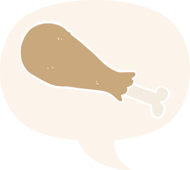 bir insan tarafından çizilmiş, konuşma baloncuklu tavuk budu çizgi filmi.