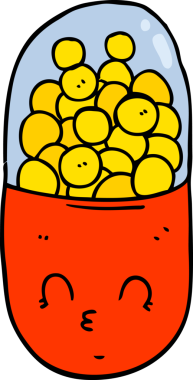 Bir insan tarafından çizilmiş çizgi film hapları.