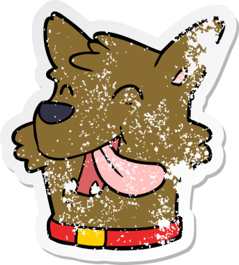 Bir insan tarafından çizilmiş mutlu köpek suratlı karikatür çıkartması.