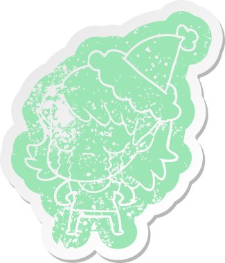 Garip bir çizgi film, Noel Baba şapkası takan, ağlayan bir elf kızının insan tarafından çizilmiş çıkartması.