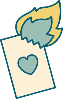 Bir insan tarafından çizilmiş alevli bir kartın ikonik dövme şekli