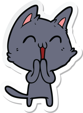 Bir insan tarafından çizilmiş mutlu çizgi film kedisinin çıkartması.