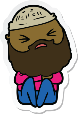 Bir insan tarafından çizilmiş sakallı bir karikatür adamın çıkartması.