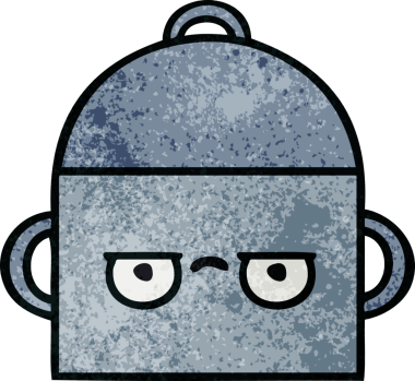 Bir insan tarafından çizilmiş yemek tenceresinin retro grunge desenli karikatürü