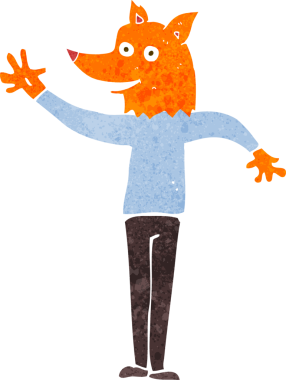 Bir insan tarafından çizilmiş tilki adam.