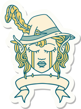 Ağlayan bir elf şair karakterinin çıkartması. Bir insan tarafından çizilmiş pankartıyla.