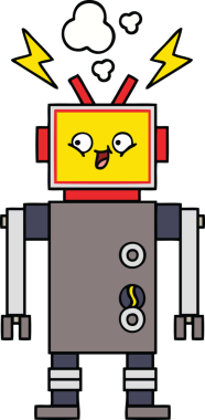 Bir insan tarafından çizilmiş sevimli bir robot karikatürü.
