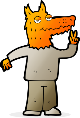 Bir insan tarafından çizilmiş mutlu tilki adam.