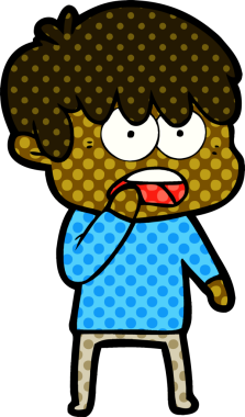 Bir insan tarafından çizilmiş endişeli çizgi film çocuğu.