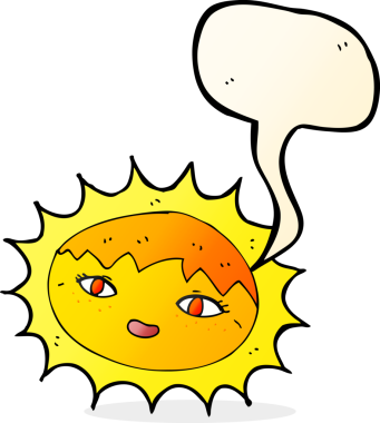 bir insan tarafından çizilmiş konuşma balonlu güzel bir güneş.