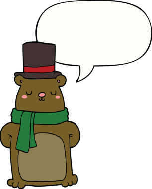 Bir insan tarafından çizilmiş konuşma balonlu çizgi film ayısı.