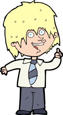 Bir insan tarafından çizilmiş bir fikri olan karikatür okulu çocuğu.