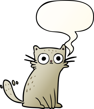 bir insan tarafından çizilmiş yumuşak eğimli konuşma baloncuklu çizgi film kedisi.