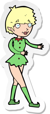 Bir insan tarafından çizilmiş bir karikatür Noel Elf kadınının çıkartması.