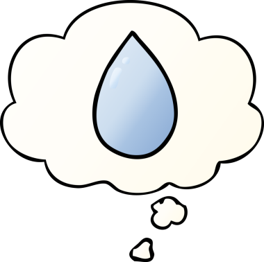 Bir insan tarafından çizilmiş yumuşak eğimli düşünce baloncuklu çizgi film su damlası.