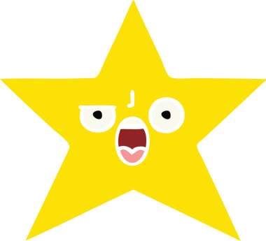 Bir insan tarafından çizilmiş altın yıldızın düz renkli retro karikatürü