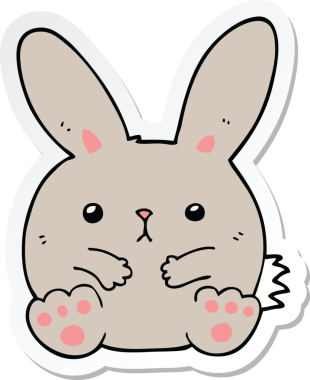 Bir insan tarafından çizilmiş çizgi film tavşanının çıkartması.