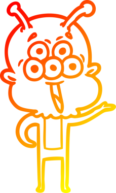 Bir insan tarafından çizilmiş mutlu bir uzaylı çizgi filminin çizimi.