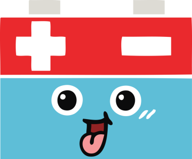 Bir insan tarafından çizilen araba aküsünün düz renkli retro karikatürü