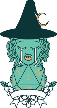 Retro Dövme Tarzı Ağlayan Yarı Ork Cadı Karakteri Bir insan tarafından çizilmiş doğal bir rulo