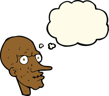 Düşünce baloncuğu insan tarafından çizilmiş kötü yaşlı adam çizgi filmi.