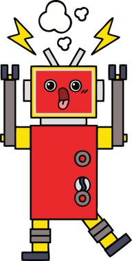 Bir insan tarafından çizilmiş sevimli bir robot karikatürü.