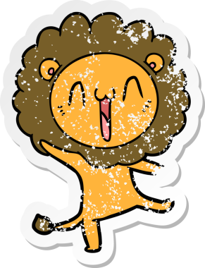 Bir insan tarafından çizilmiş mutlu çizgi film aslanının sıkıntılı çıkartması.