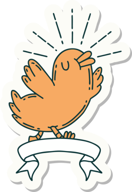 Bir insan tarafından çizilmiş dövme stili mutlu bir kuş.