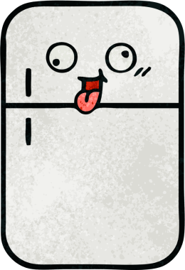 Bir insan tarafından çizilmiş buzdolabının retro grunge desenli karikatürü.