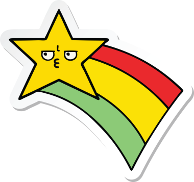 Bir insan tarafından çizilmiş gökkuşağı yıldızı resimli şirin bir çizgi film çıkartması.