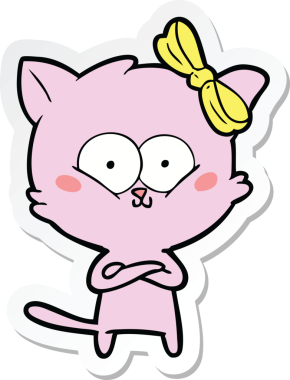 Bir insan tarafından çizilmiş çizgi film kedisinin çıkartması.