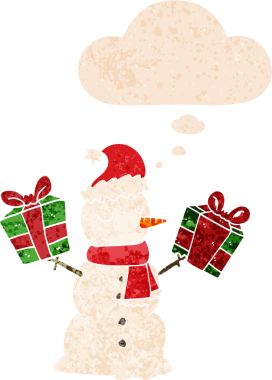 Düşünce baloncuklu kardan adam grunge sıkıntılı retro desenli bir insan çizimi