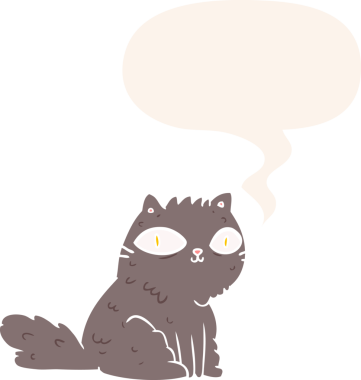 Çizgi film kedisi bir insan tarafından çizilmiş retro tarzı konuşma baloncuğuyla sana bakıyor.