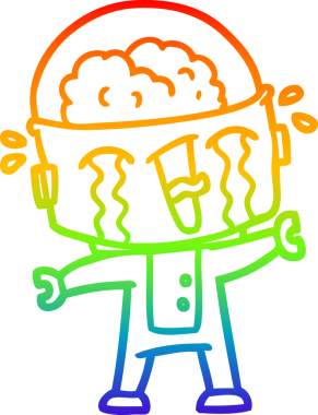 gökkuşağı gradyan çizimi bir insan tarafından çizilmiş ağlayan bir robot çizgi